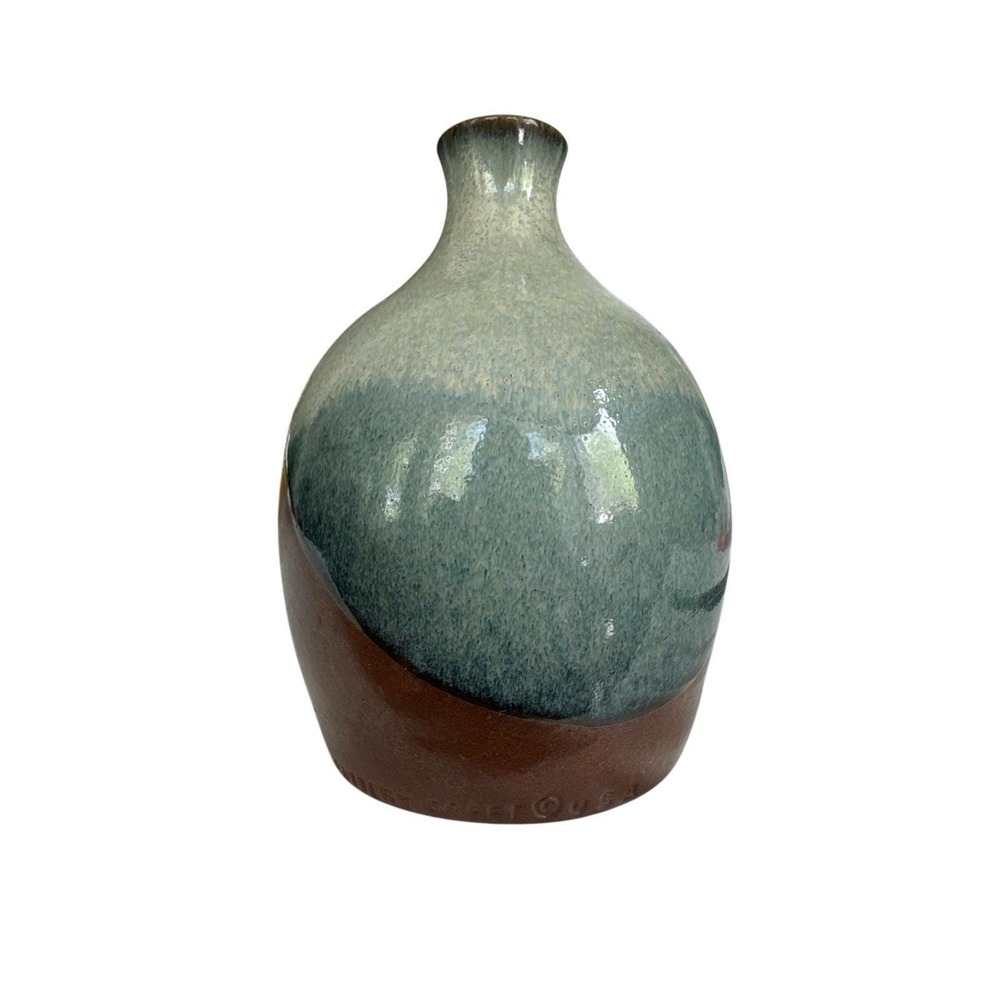 MidCentury Modern POTTERY CRAFT CA Vase in Tan, Brown & Gray Black glazes 6"